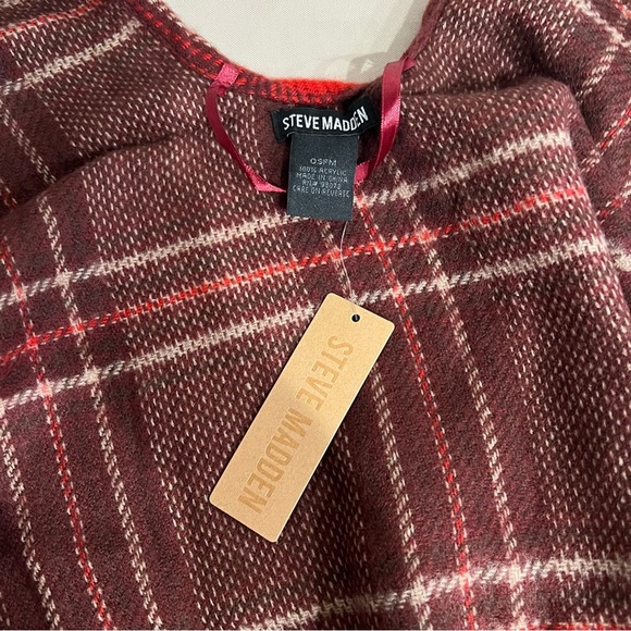 Steve Madden Tartan Ruana with Fringe Poncho Cape One Size Equestrian Western - Picture 9 of 10